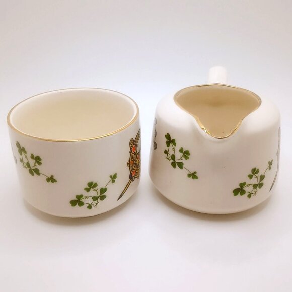 Carrigaline Pottery Co Ireland Cream Sugar Set Sword Shamrock Design 2.5" Height - Picture 2 of 9